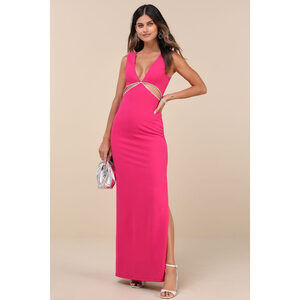 Lulus A-list Beauty Hot Pink Rhinestone Cutout Maxi Dress - Size XS